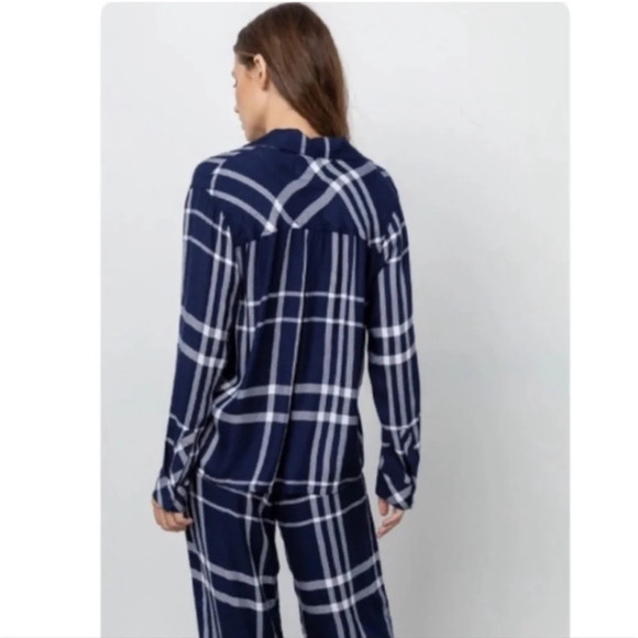 Rails Long Sleeve Trouser Pajama Top Shirt Navy Blue White Plaid Flannel XS - Picture 4 of 16